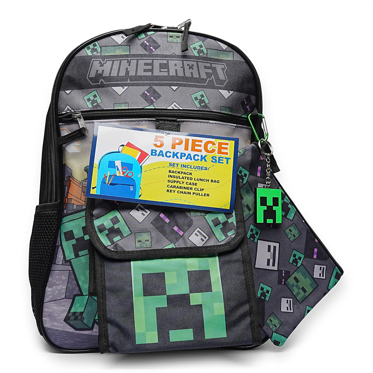 Minecraft Creeper 5 Piece 16 Inch Backpack Set