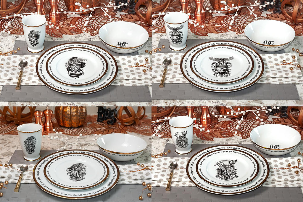 Harry Potter Hogwarts House Logos 16-Piece Ceramic Dinnerware Set