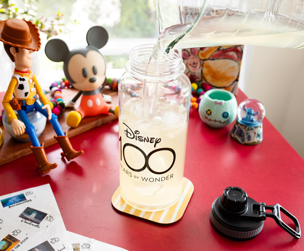 Disney 100 Years of Wonder 32-Ounce Twist Spout Water Bottle and Sticker Set