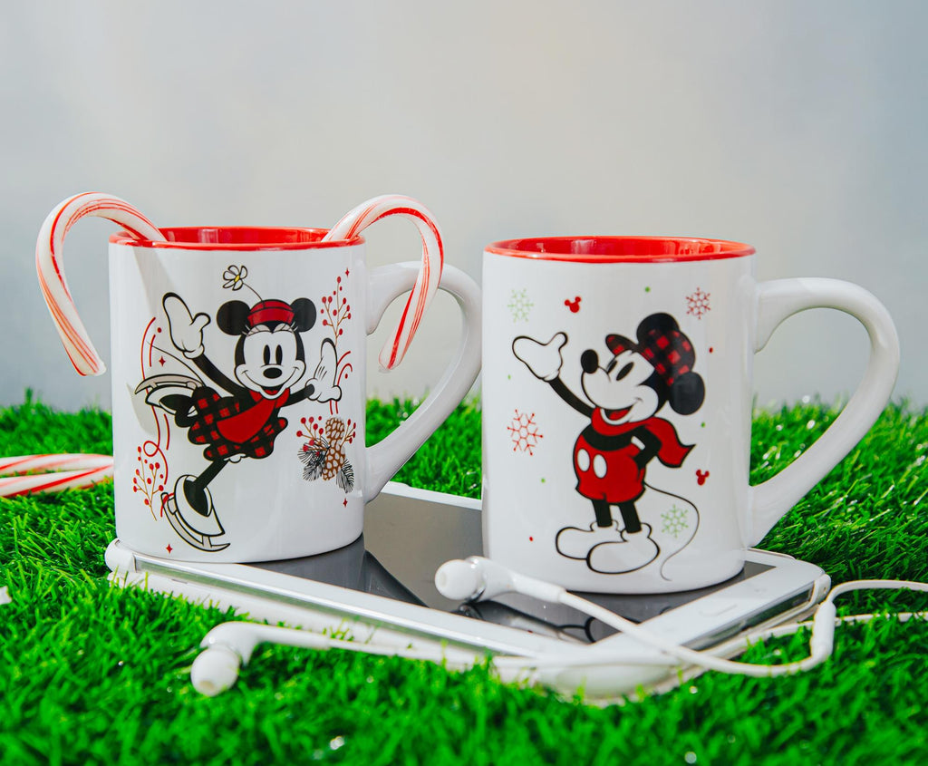 Disney Mickey and Minnie Mouse "Celebrate The Season" Ceramic Mugs | Set of 2