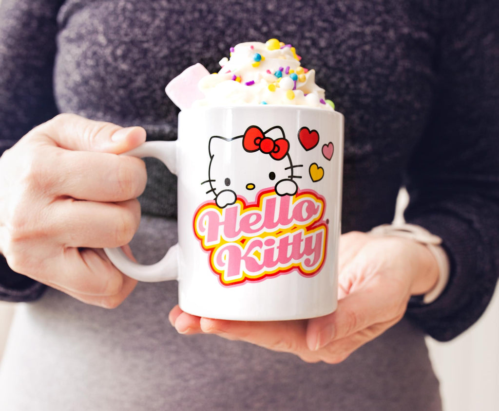 Sanrio Hello Kitty Peek-A-Boo Hearts Ceramic Mug | Holds 12 Ounces