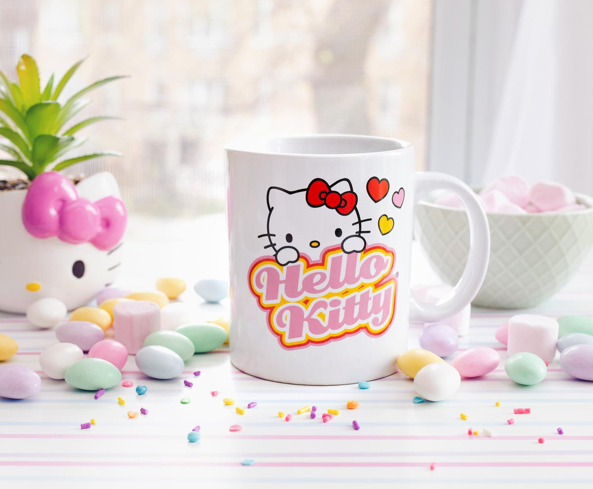 Sanrio Hello Kitty Peek-A-Boo Hearts Ceramic Mug | Holds 12 Ounces