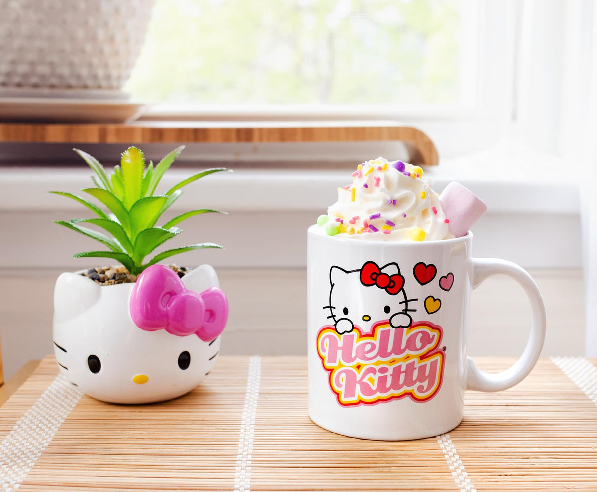 Sanrio Hello Kitty Peek-A-Boo Hearts Ceramic Mug | Holds 12 Ounces