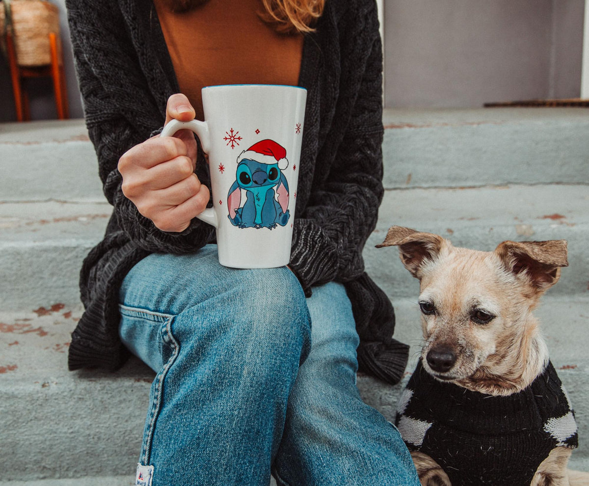 Disney Lilo & Stitch Santa Hat Ceramic Latte Mug | Holds 16 Ounces