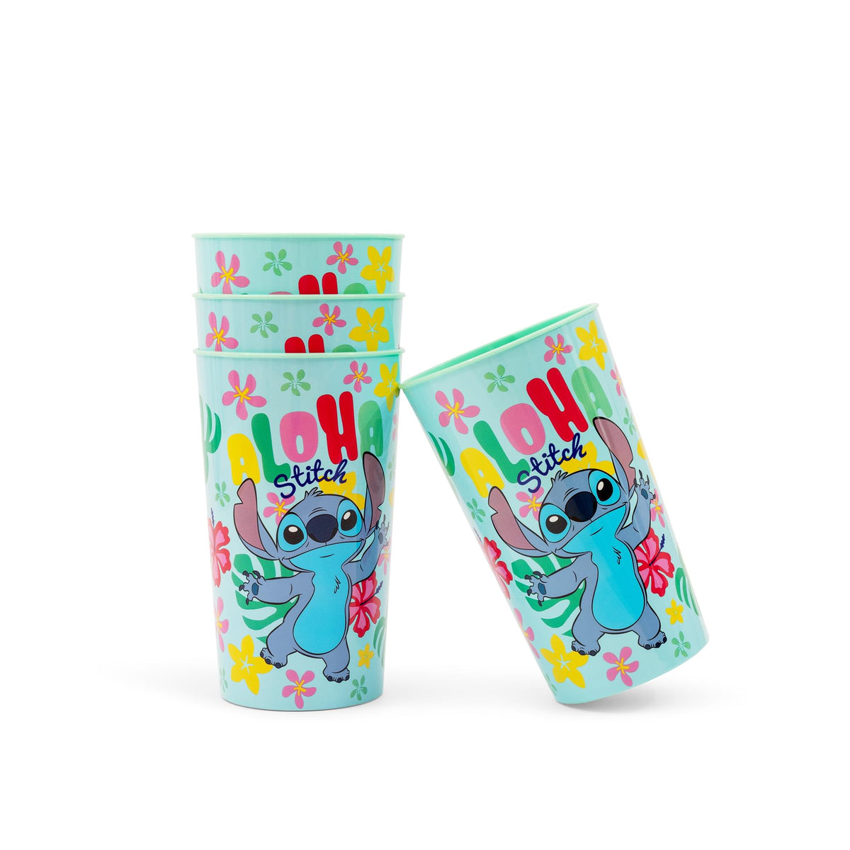 Disney Lilo & Stitch "Aloha" 4-Piece Plastic Cup Set | Each Holds 22 Ounces