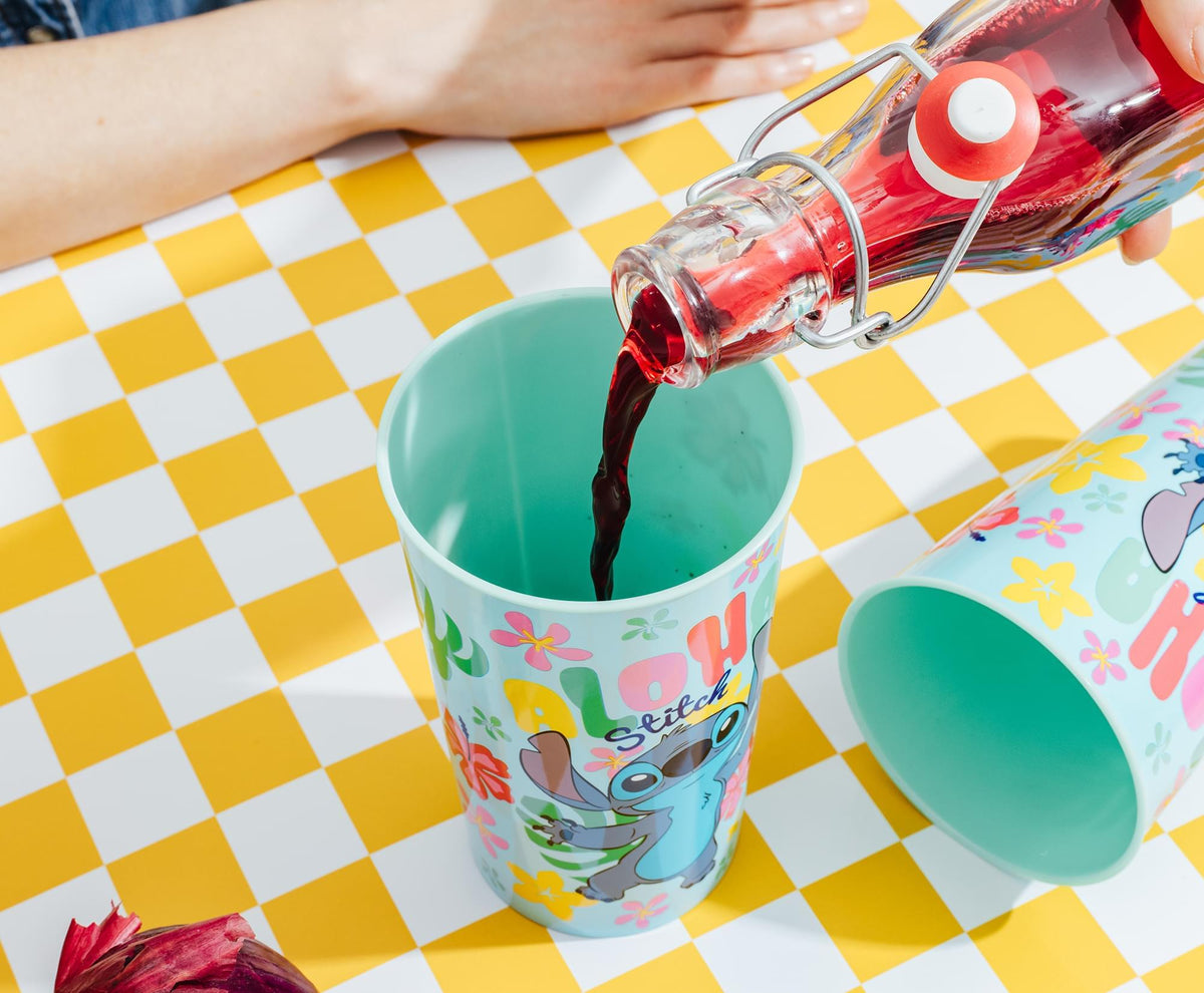 Disney Lilo & Stitch "Aloha" 4-Piece Plastic Cup Set | Each Holds 22 Ounces