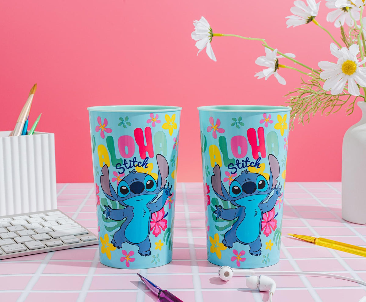 Disney Lilo & Stitch "Aloha" 4-Piece Plastic Cup Set | Each Holds 22 Ounces