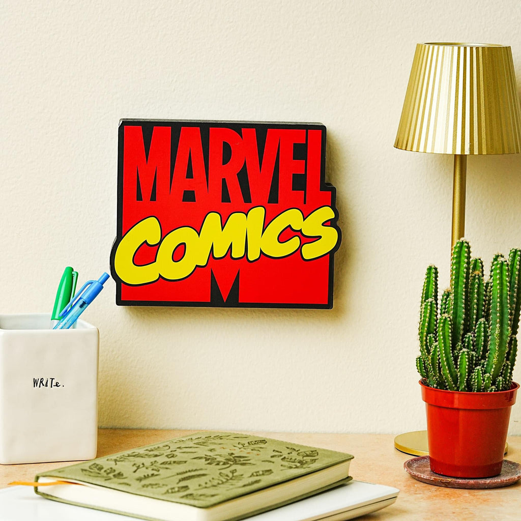 Marvel Comics Logo Die-Cut Wooden Wall Art Sign | 7 x 8 Inches