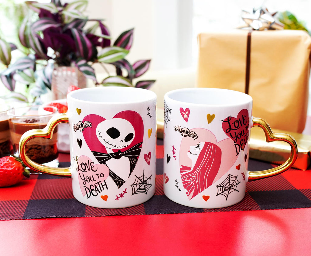 Disney Nightmare Before Christmas Jack and Sally Sculpted Handle Ceramic Mug Set