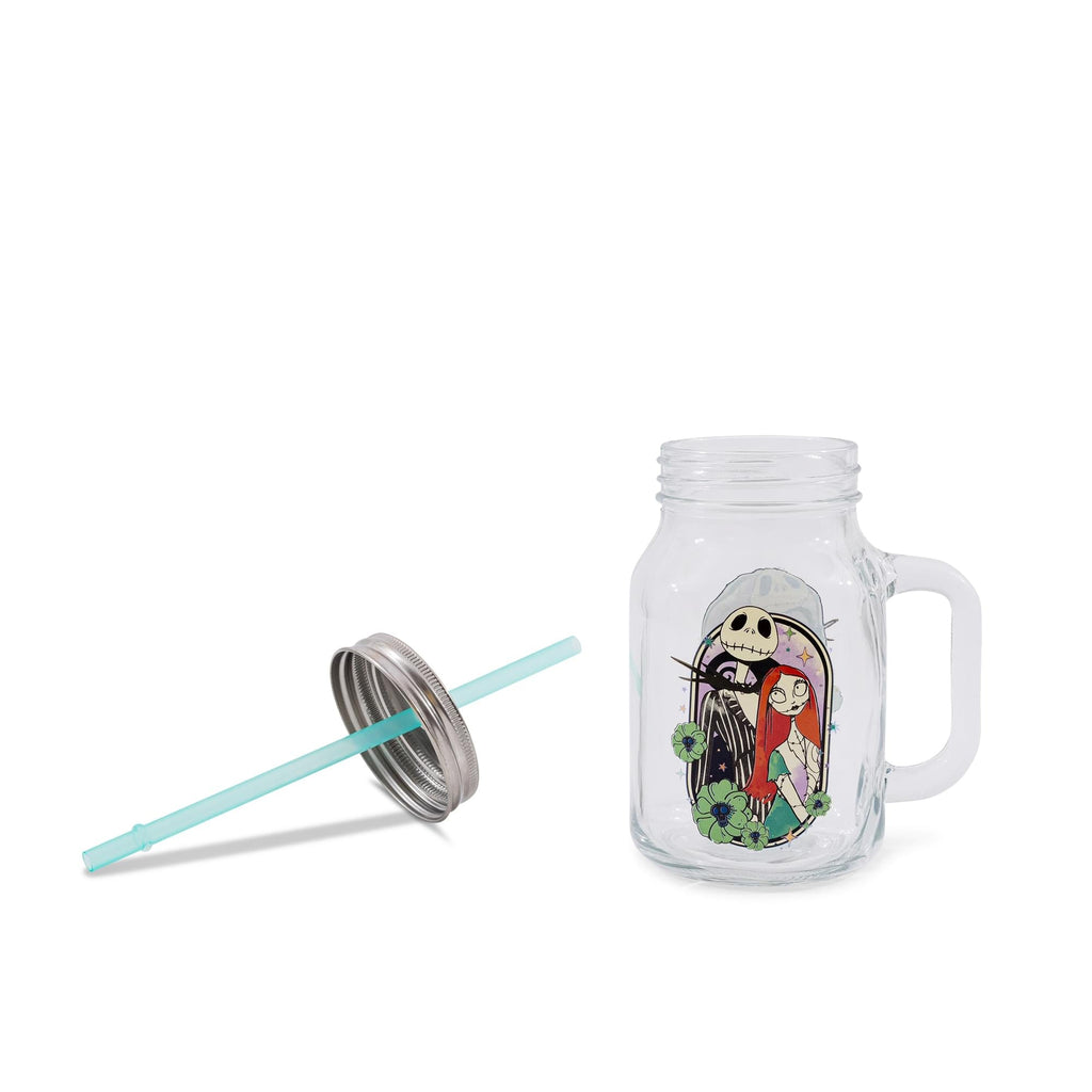 Disney The Nightmare Before Christmas Jack and Sally 21-Ounce Glass Mason Jar