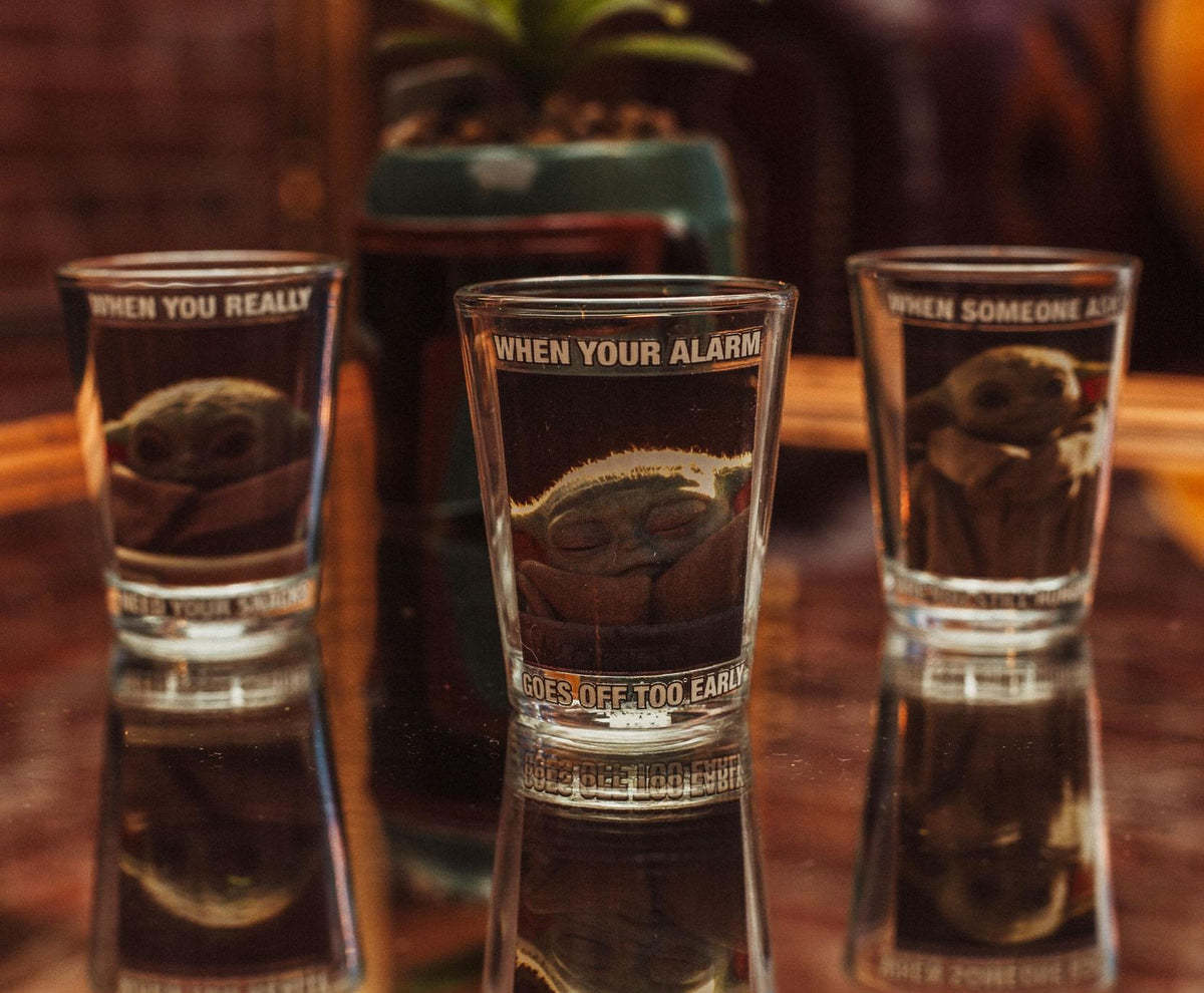 Star Wars: The Mandalorian Grogu Memes 1.5-Ounce Mini Shot Glasses | Set of 4