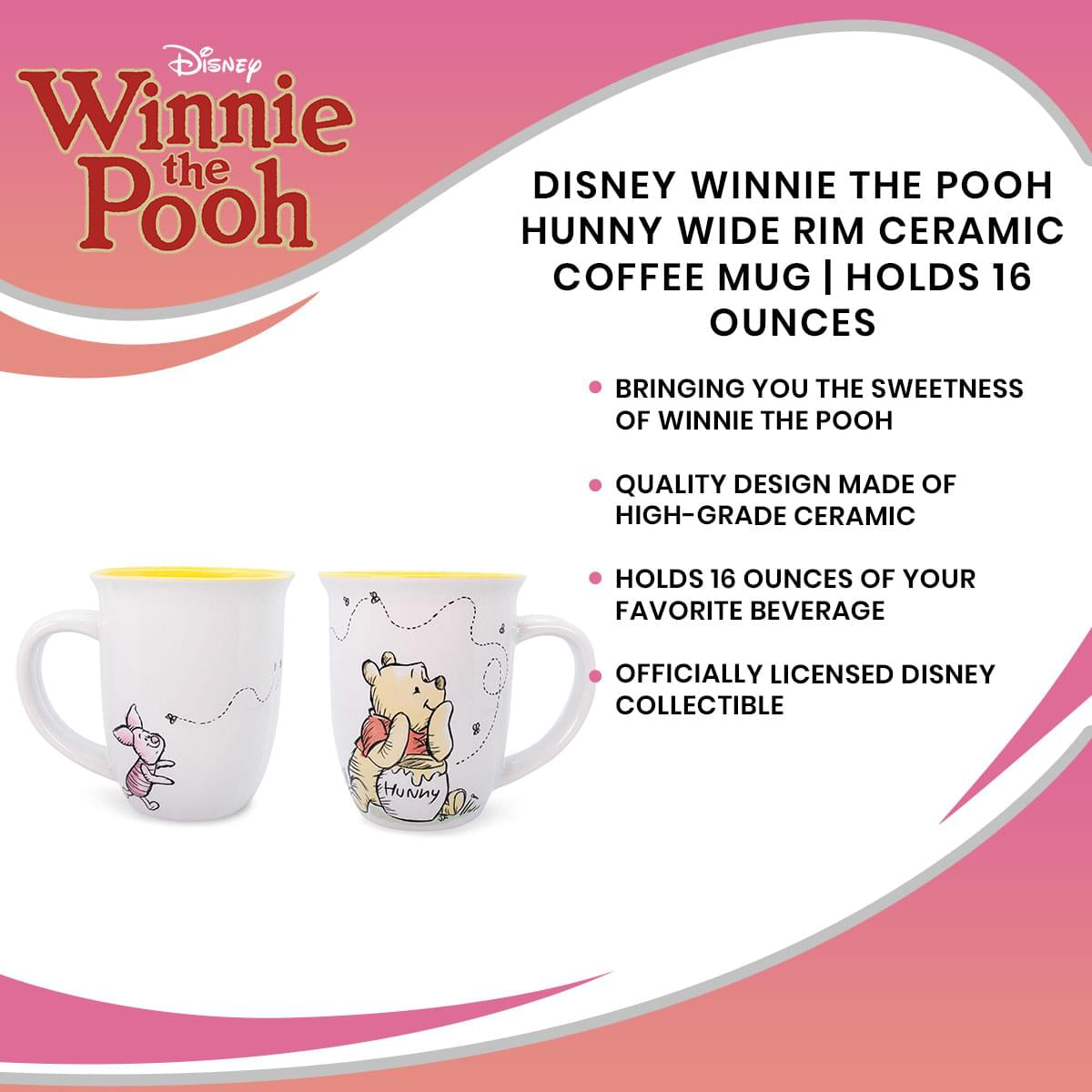 Disney Winnie the Pooh Hunny Wide Rim Ceramic Coffee Mug | Holds 16 Ounces